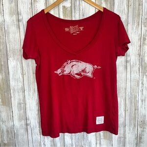 Arkansas Razorbacks Retro Brand V Neck Tee Women’s Large Red Game Day Shirt